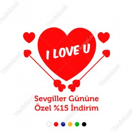 14 Şubat Sevgililer Günü I Love You Yazısı ve Oklar Sticker