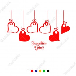 14 Şubat Sevgililer Günü İçin İplerle Asılı Salınan Kalp Sticker