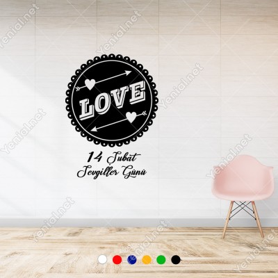 14 Şubat Sevgililer Günü için Love Yazısı ve Kalpler Sticker