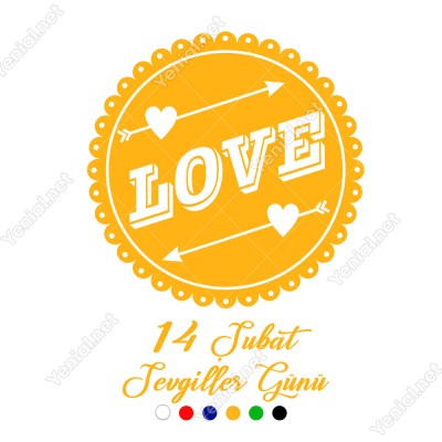 14 Şubat Sevgililer Günü için Love Yazısı ve Kalpler Sticker
