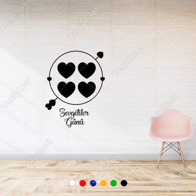 14 Şubat Sevgililer Yuvarlağın İçinde Kalpler Olan ve Ok Sticker