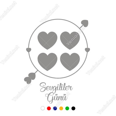 14 Şubat Sevgililer Yuvarlağın İçinde Kalpler Olan ve Ok Sticker