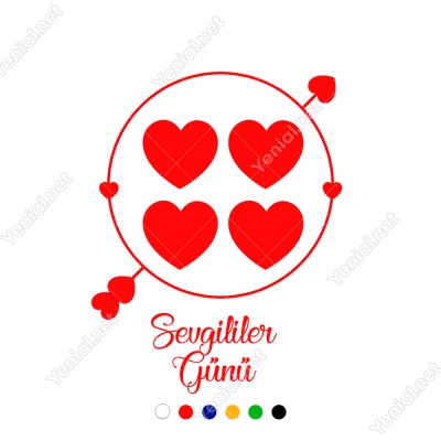 14 Şubat Sevgililer Yuvarlağın İçinde Kalpler Olan ve Ok Sticker