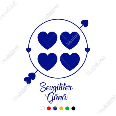 14 Şubat Sevgililer Yuvarlağın İçinde Kalpler Olan ve Ok Sticker