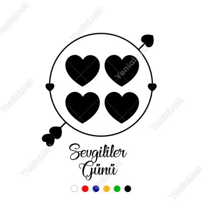14 Şubat Sevgililer Yuvarlağın İçinde Kalpler Olan ve Ok Sticker