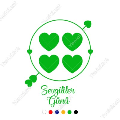 14 Şubat Sevgililer Yuvarlağın İçinde Kalpler Olan ve Ok Sticker