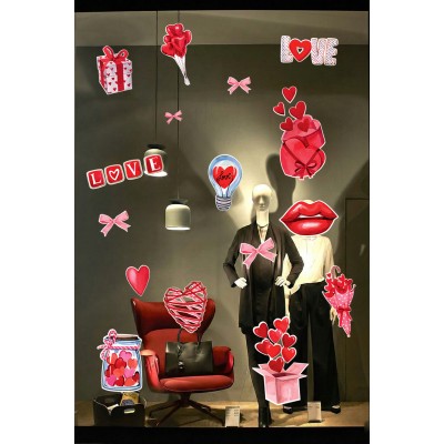 Hediye Kutusu & Kalpler Aşk Temalı Karışık Sticker Seti - Romantik Cam Kapı Duvar Vitrin Dekoru