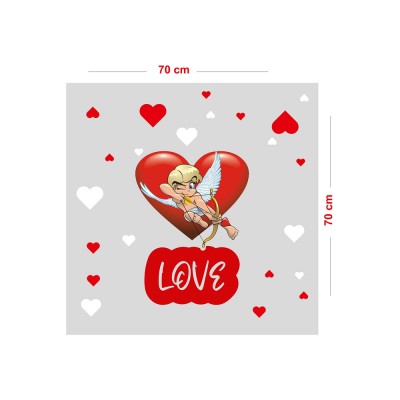 Aşk Tanrısı ve Kalpler 14 Şubat Sevgililer Günü LOVE Cam Vitrin Oda Stickerı 70 CM