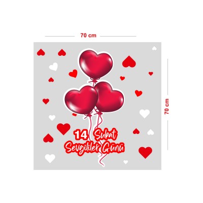 Balonlu Kalpler 14 Şubat Sevgililer Günü Cam Vitrin Oda Stickerı 70 CM