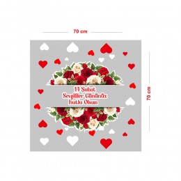 Güller Kalpler Sevgililer Gününüz Kutlu Olsun Cam Vitrin Oda Stickerı 70 CM