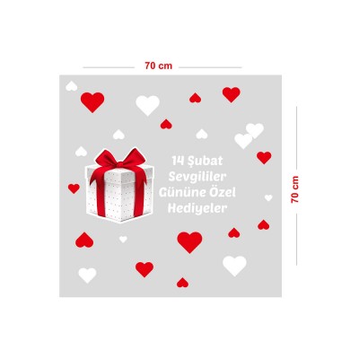 Hediye Kutusu 14 Şubat Sevgililer Gününe Özel Hediyeler Vitrin Süsleme Stickerı 70 CM