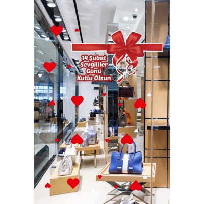 Kurdela 14 Şubat Sevgililer Günü Kutlu Olsun Vitrin Dükkan Cam Süsleme Stickerı 70 CM