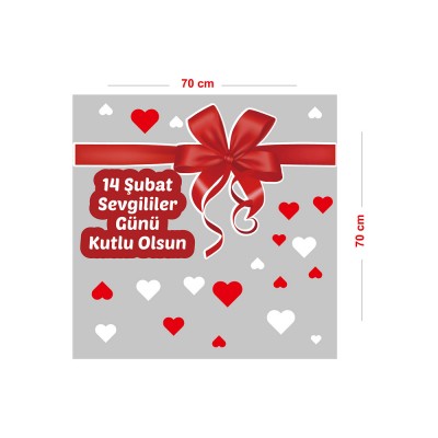 Kurdela 14 Şubat Sevgililer Günü Kutlu Olsun Vitrin Dükkan Cam Süsleme Stickerı 70 CM