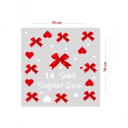Kurdelalar ve Kapler 14 Şubat Sevgililer Günü İçin Cam Vitrin Oda Süsleme Stickerı 70 CM