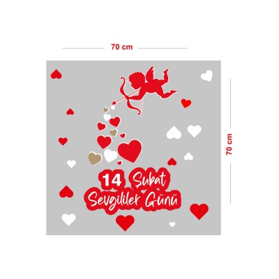 Okuyla Kalp Atan Eros 14 Şubat Sevgililer Günü Cam Vitrin Oda Stickerı 70 CM