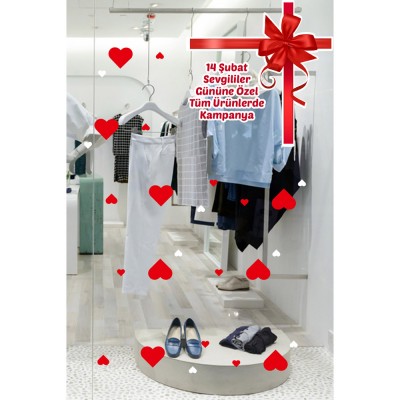 Şerit Şeklinde Kurdela 14 Şubat Sevgililer Gününe Özel Tüm Ürünlerde Kampanya Vitrin Sticker 70 CM