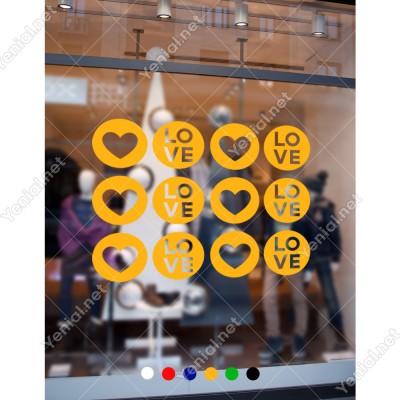 Sevgililer Günü İçin İçinde Love Yazılı 12 Adet Kalp Sticker