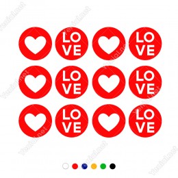 Sevgililer Günü İçin İçinde Love Yazılı 12 Adet Kalp Sticker