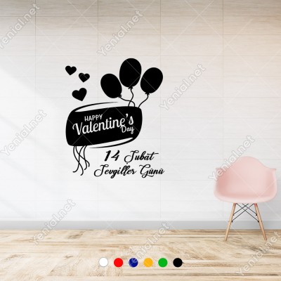 Sevgililer Günü İçin Uçan Balonlar ve Kalpler Sticker