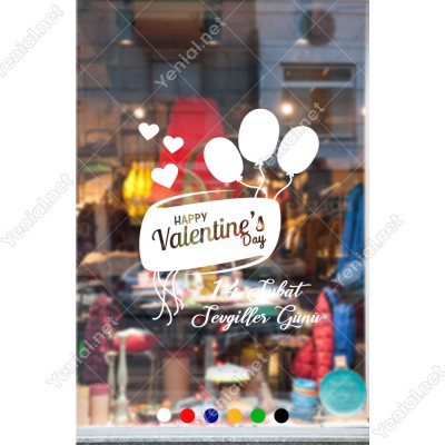 Sevgililer Günü İçin Uçan Balonlar ve Kalpler Sticker