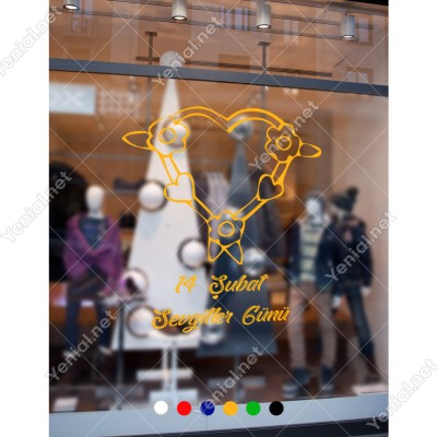 Sevgililer Günü Üzerinde Çiçekler Bulunan Kalp Sticker