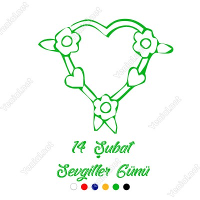 Sevgililer Günü Üzerinde Çiçekler Bulunan Kalp Sticker