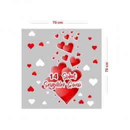 Yukarı Doğru Uzayan Kalpler 14 Şubat Sevgililer Günü Cam Vitrin Oda Stickerı 70 CM