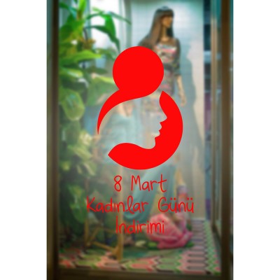 8 Mart Kadınlar Günü  İndirimi Yazısı Cam Vitrin Sticker 60cm