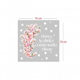 Çiçekler ve Kadınlar Günü Kutlu Olsun Yazısı Vitrin Cam Stickerı
