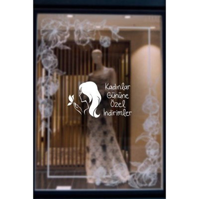 Kelebek ve Kadın 8 Mart Kadınlar Gününe Özel İndirimler  Yazısı Cam Vitrin Sticker 60cm