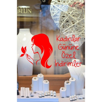 Kelebek ve Kadın 8 Mart Kadınlar Gününe Özel İndirimler  Yazısı Cam Vitrin Sticker 60cm