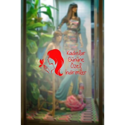Kelebek ve Kadın 8 Mart Kadınlar Gününe Özel İndirimler  Yazısı Cam Vitrin Sticker 60cm