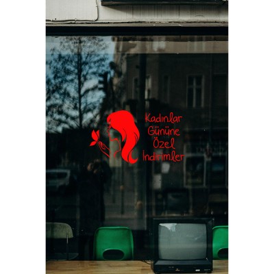 Kelebek ve Kadın 8 Mart Kadınlar Gününe Özel İndirimler  Yazısı Cam Vitrin Sticker 60cm