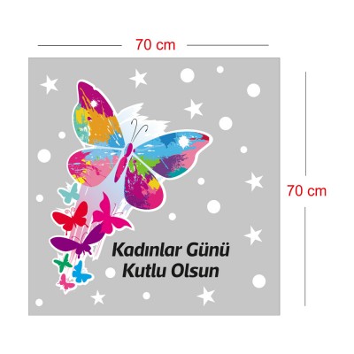 Kelebekler ve Kadınlar Günü Kutlu Olsun İndirim Yazısı Cam Vitrin Stickerı