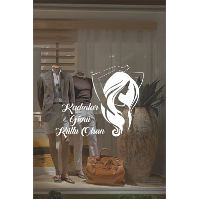 Özgür Kadın ve 8 Mart Kadınlar Günü Kutlu Olsun Yazısı Cam Vitrin Stickerı 60cm