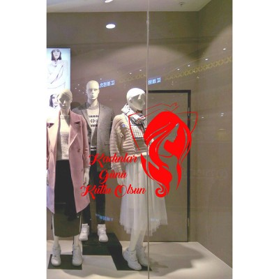 Özgür Kadın ve 8 Mart Kadınlar Günü Kutlu Olsun Yazısı Cam Vitrin Stickerı 60cm