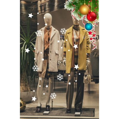 Yukarıdan Aşağıya Salınan Yılbaşı Çok Renkli Top Süslemesi ve Kar Tanesi Yılbaşı Stickerları