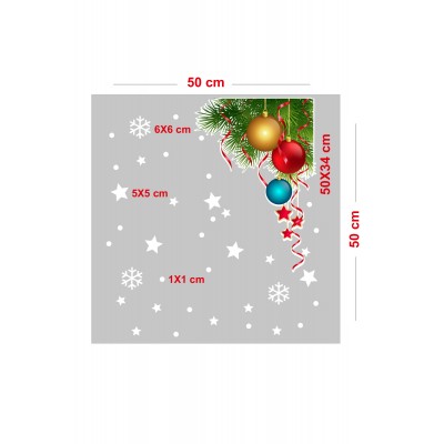 Yukarıdan Aşağıya Salınan Yılbaşı Çok Renkli Top Süslemesi ve Kar Tanesi Yılbaşı Stickerları