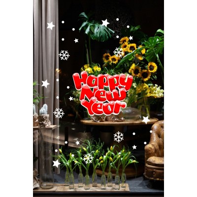 Sevimli Happy New Year Yazısı Yılbaşı Süslemeleri ve Kar Tanesi Yılbaşı Stickerları