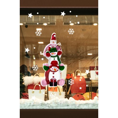 Hediye Paketli Sevimli Kardan Adamlar Yılbaşı Süslemeleri ve Kar Tanesi Ev Vitrin Yılbaşı Stickerı