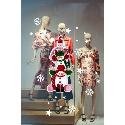 Hediye Paketli Sevimli Kardan Adamlar Yılbaşı Süslemeleri ve Kar Tanesi Ev Vitrin Yılbaşı Stickerı