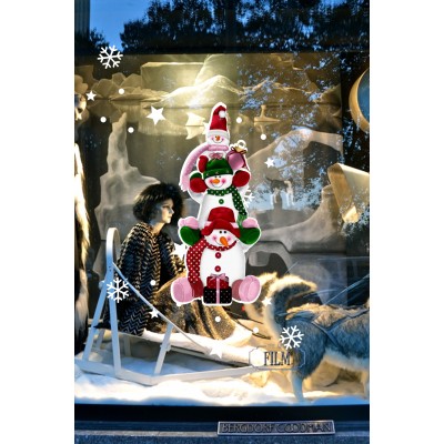 Hediye Paketli Sevimli Kardan Adamlar Yılbaşı Süslemeleri ve Kar Tanesi Ev Vitrin Yılbaşı Stickerı