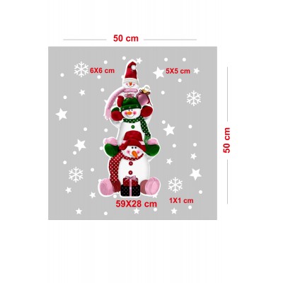 Hediye Paketli Sevimli Kardan Adamlar Yılbaşı Süslemeleri ve Kar Tanesi Ev Vitrin Yılbaşı Stickerı