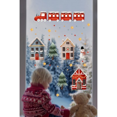 Yılbaşı Tren Evler Süsleme Yeni Yıl Çocuk Bebek Odası Sticker Seti