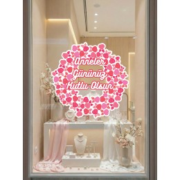 Anneler Gününüz Kutlu Olsun Güllü Cam Vitrin Stickerı 50cm