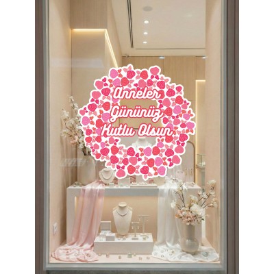 Anneler Gününüz Kutlu Olsun Güllü Cam Vitrin Stickerı 50cm
