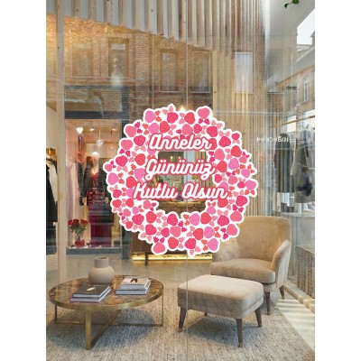 Anneler Gününüz Kutlu Olsun Güllü Cam Vitrin Stickerı 50cm