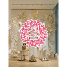 Anneler Gününüz Kutlu Olsun Güllü Cam Vitrin Stickerı 50cm