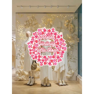 Anneler Gününüz Kutlu Olsun Güllü Cam Vitrin Stickerı 50cm