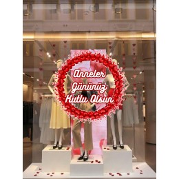 Anneler Gününüz Kutlu Olsun Yuvarlak İçinde Kalpli Cam Vitrin Stickerı 50cm